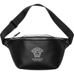 Versace Parfums Black Belt Bag Medusa Logo Waist Pack Adjustable Strap Dust Bag